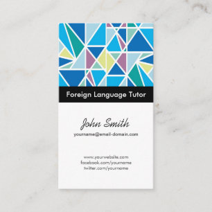 Foreign Language Tutor - Blue Abstract Geometry Business Card