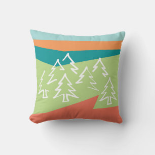 Forest 感恩 Throw Pillow with Solid Mint Blue Back