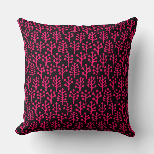 Forest 230823 - Neon Red on Black Throw Pillow (Front)