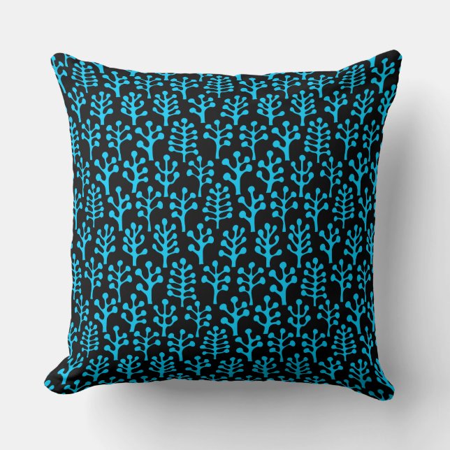 Forest 230823 - Sky Blue on Black Throw Pillow (Front)