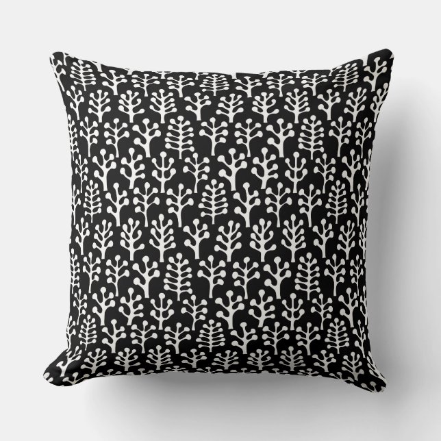 Forest 230823 - White on Black Throw Pillow (Front)