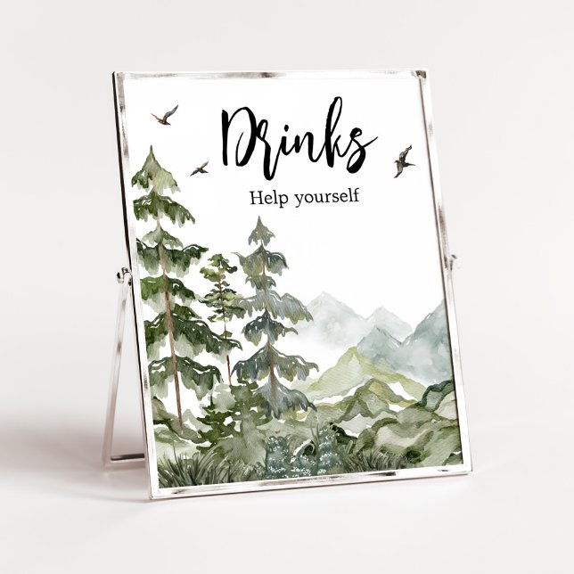 Forest Adventure Baby Shower Drinks Poster (Boy Woodland Baby Shower Drinks Sign)