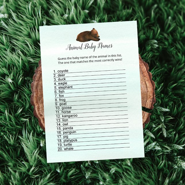 Forest Adventure Bears Animal Baby Names Game Card (Creator Uploaded)
