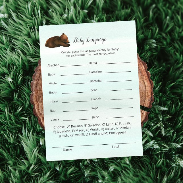 Forest Adventure Bears Baby Language Game Card (Creator Uploaded)