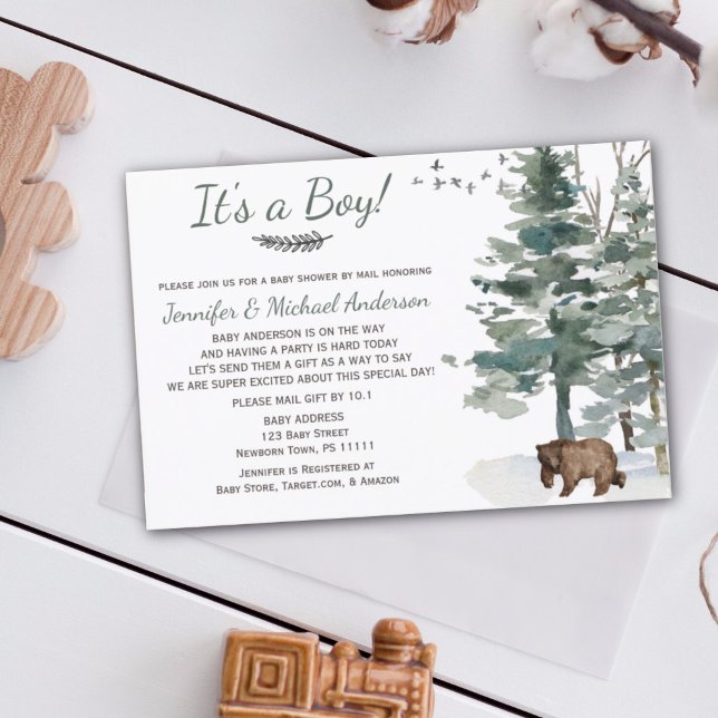 Forest Adventure Boy Bear Baby Shower By Mail Invitation (Creator Uploaded)