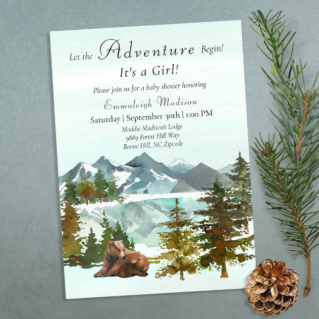 Forest Adventure Girl Rustic Bears Baby Shower Invitation (Creator Uploaded)