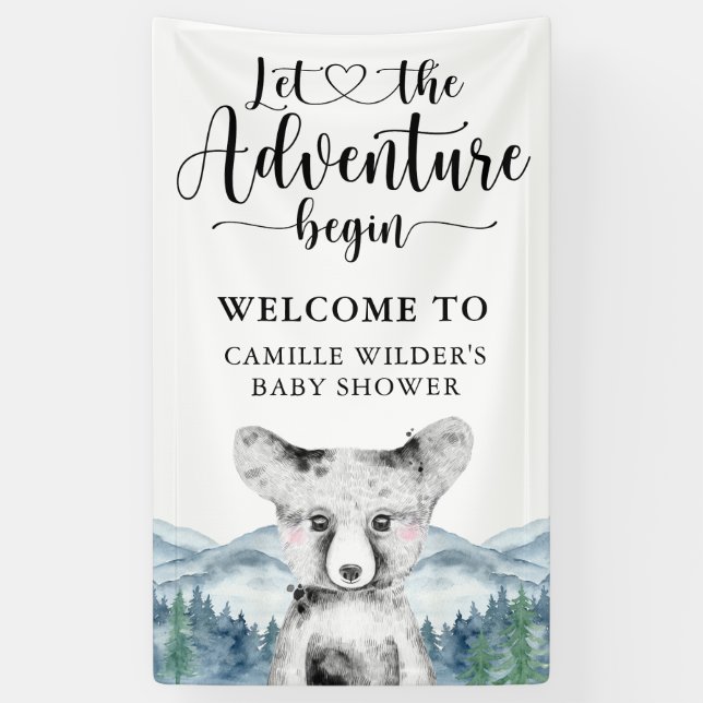 Forest Adventure Mountains Baby Shower Banner (Vertical)