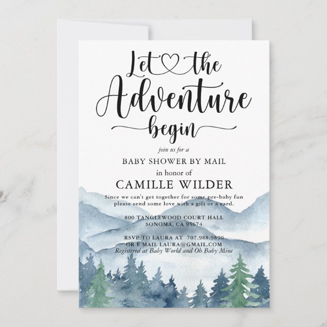 Forest Adventure Mountains Baby Shower By Mail Inv Invitation (Front)