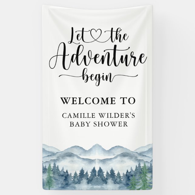 Forest Adventure Mountains Bannière Baby shower bl (Vertical)