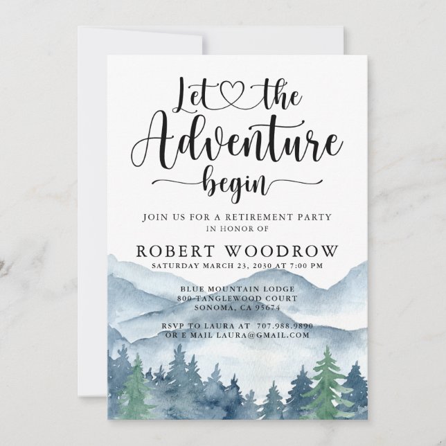 Forest Adventure Mountains Retirement Party Invitation (Front)