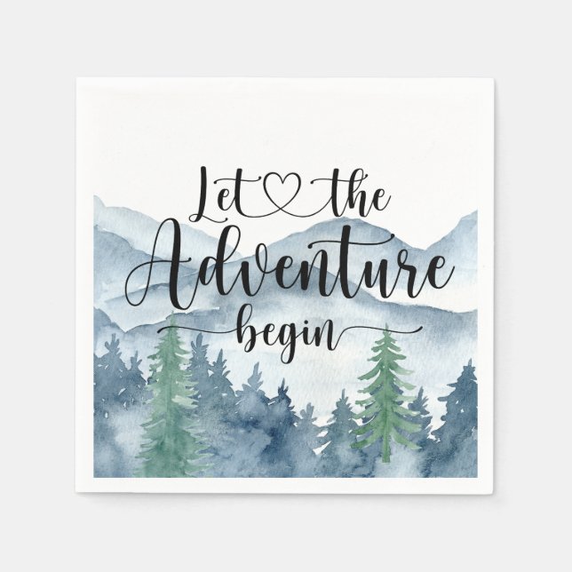 Forest Adventure Watercolor Mountains Baby Shower Napkin (Front)