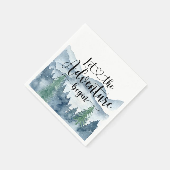 Forest Adventure Watercolor Mountains Baby Shower Napkin (Corner)