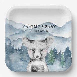 Forest Adventure Watercolor Mountains Baby Shower Paper Plate