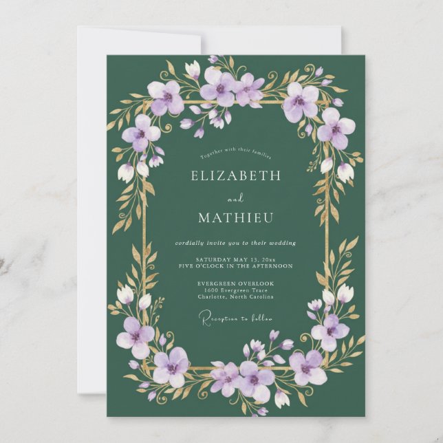 Forest Amethyst Vine Wedding Invitation (Front)