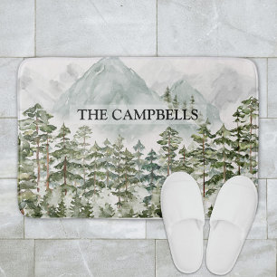 Forest and Mountain Nature Watercolor Bath Mat