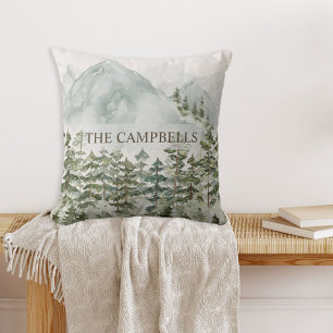 Forest and Mountain Nature Watercolor Outdoor Pillow