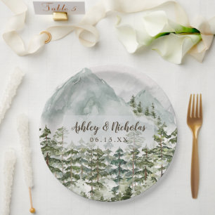 Forest and Mountain Nature Watercolor Paper Plate