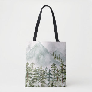 Forest and Mountain Nature Watercolor Tote Bag