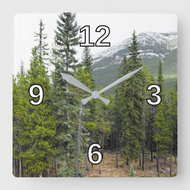 Forest and Mountain Scene Square Clock (Front)