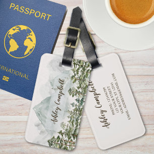 Forest and Mountains Nature Watercolor Luggage Tag