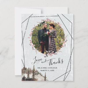 Forest and Raven Floral Wreath Wedding Thank You Card