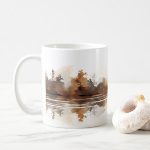 Forest And River In Brush Style Coffee Mug