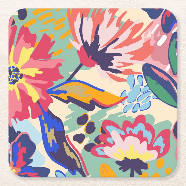 Forest and roses square paper coaster (Front)