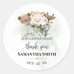 Forest animal baby shower Woodland Animal favour Classic Round Sticker
