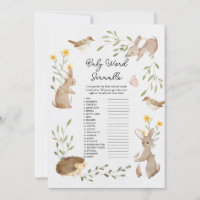 Forest Animal Baby Shower Word Scramble Game Card 
