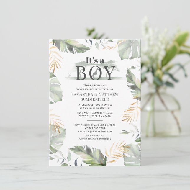 Forest Animal Jungle Couples Boys Baby Shower Invitation (Standing Front)