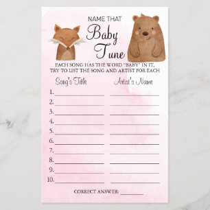 Forest Animal Name that baby tune shower game card