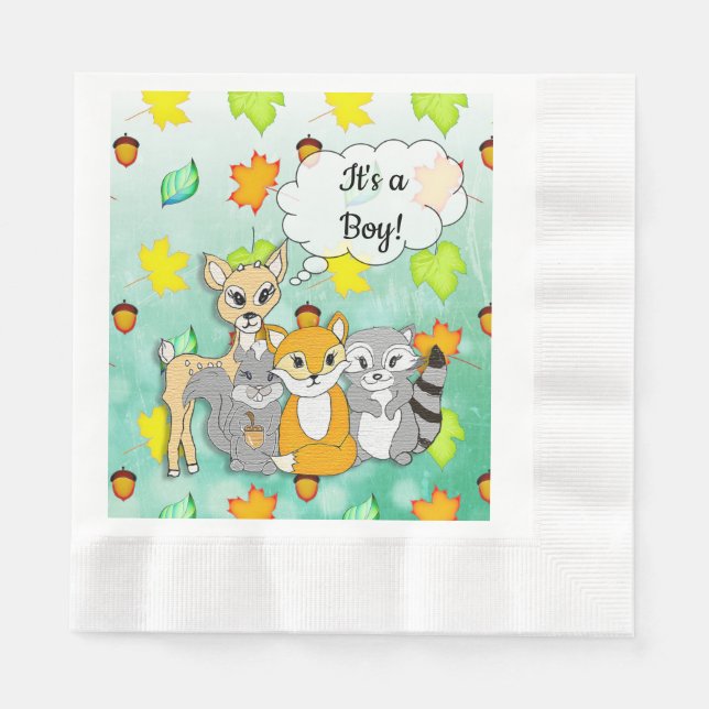Forest Animal Themed It's a Boy Baby Shower Napkin (Front)