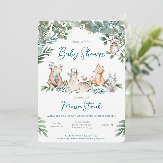 Forest Animal Woodland Baby Shower Invitation (Standing Front)