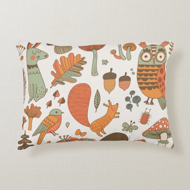 Forest Animals: Autumn Colourful Background. Accent Pillow (Front)