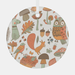 Forest Animals: Autumn Colourful Background. Glass Ornament