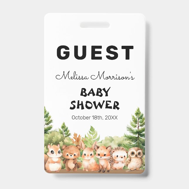 Forest Animals Baby Boy Shower Guest Badge (Front)