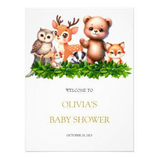 Forest animals baby shower welcome sign