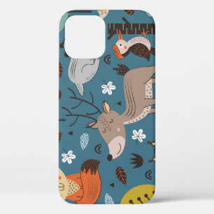 Forest animals, blue, Scandinavian style iPhone 12 Case