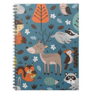Forest animals, blue, Scandinavian style Notebook