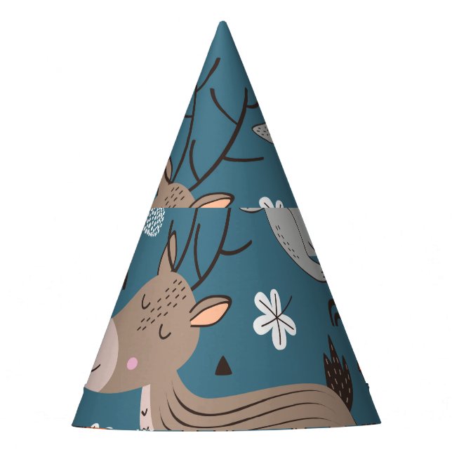 Forest animals, blue, Scandinavian style Party Hat (Front)