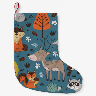 Forest animals, blue, Scandinavian style Small Christmas Stocking