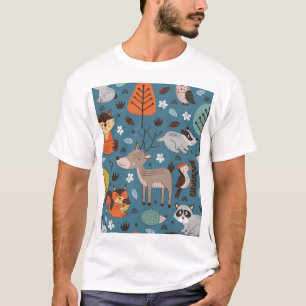 Forest animals, blue, Scandinavian style T-Shirt