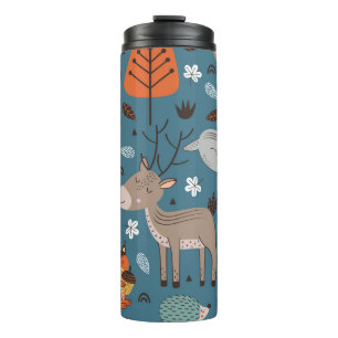 Forest animals, blue, Scandinavian style Thermal Tumbler