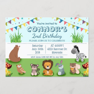 Forest Animals Cartoon Kid Birthday Personalize Invitation