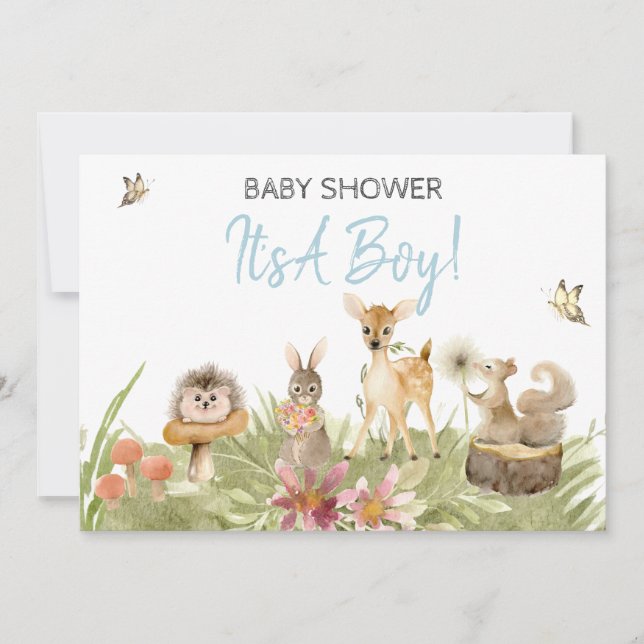 *~*  Forest Animals  Cute Woodland Baby Boy Shower Invitation (Front)