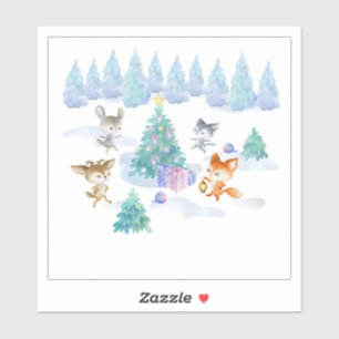 Forest Animals Dancing Around Christmas Tree