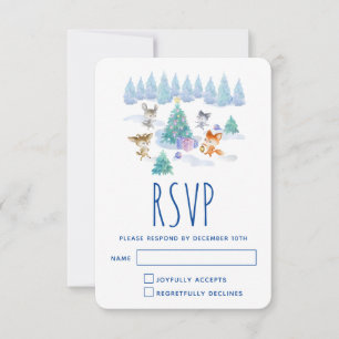 Forest Animals Dancing Around Christmas Tree RSVP Card