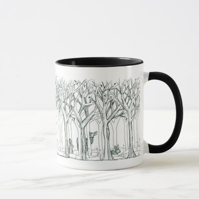 Forest Animals Deer Rabbits Winter Trees Art Mug (Right)