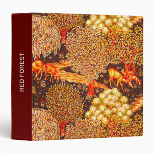 FOREST ANIMALS,DEERS BY A BROOK Red Yellow Floral Binder