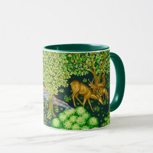 FOREST ANIMALS,DEERS BY BROOK Blue Green Floral Mug